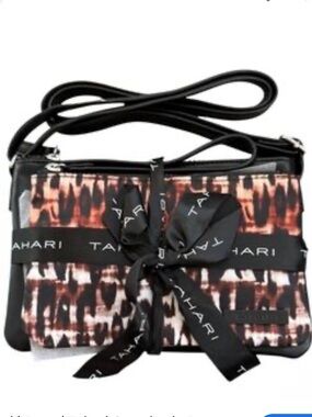 Tahari 2-Piece Crossbody Bags Set Black + Leopard Print Vegan Leather NWT